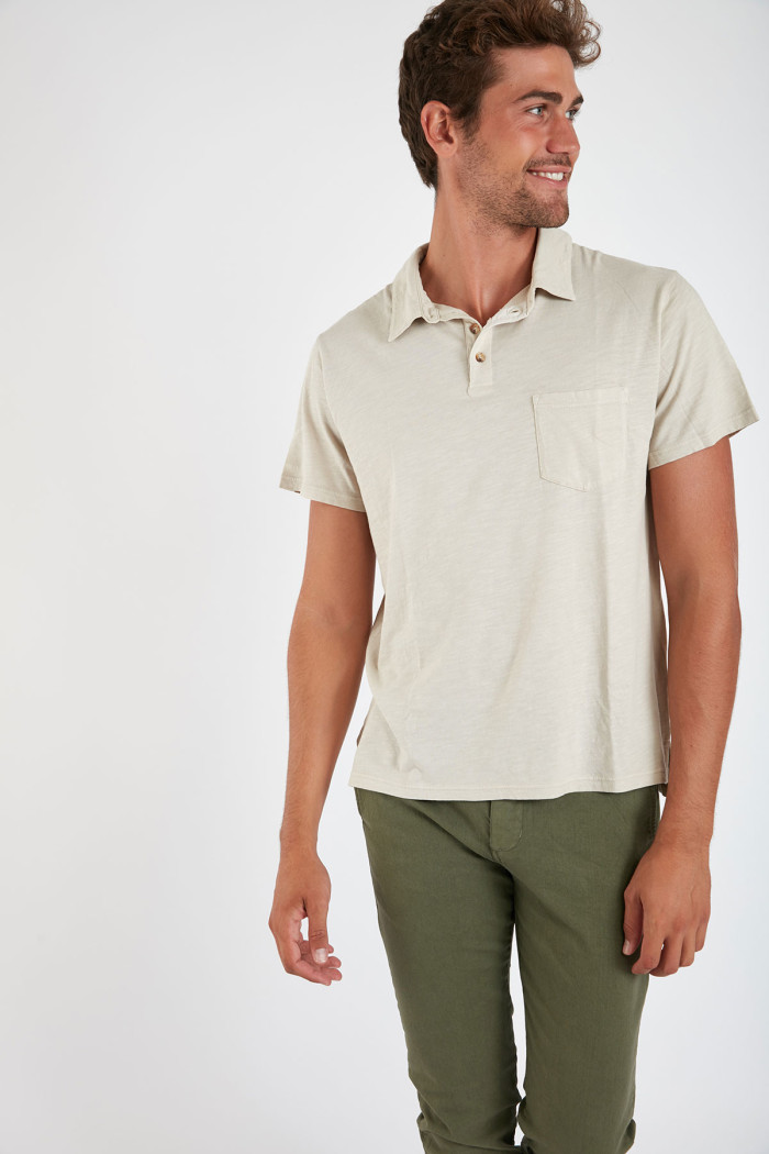 Polo manches courtes beige avec poche ALBIN MIDI